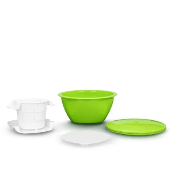 Borner Cheesemaker & Multimaker med fräscht lock, sikt salladsskål serveringsskål, gör din egen färskost hemma grön