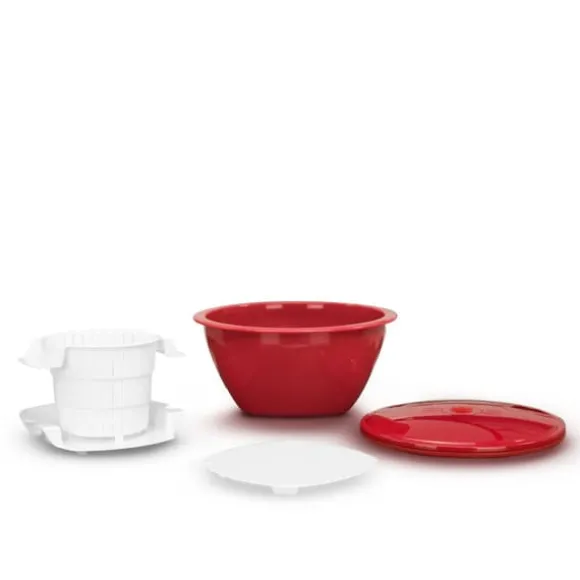 Borner Cheesemaker & Multimaker med fräscht lock, sikt salladsskål serveringsskål, gör din egen färskost hemma röd