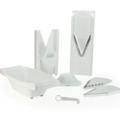 Borner Mandolin V3 Special | 7-delat set | 5 skärtjocklekar | Lämplig som pommes fritesskärare | BPA-fri och rostfri | Vit