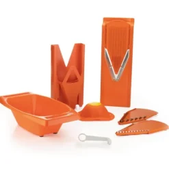 Borner Mandolin V3 Special | 7-delat set | 5 skärtjocklekar | Lämplig som pommes fritesskärare | BPA-fri och rostfri | orange