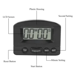 Bärbar Digital Klocka Nedräkningstimer Stor LCD-Display Köksanvändning (Svart