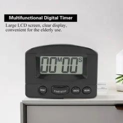 Bärbar Digital Klocka Nedräkningstimer Stor LCD-Display Köksanvändning (Svart