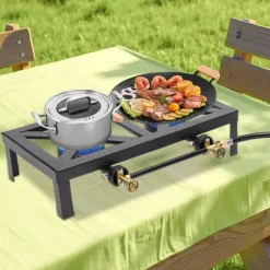 Bärbar Gasspis, Metallkonstruktion, 48 x 25 cm Matlagningsyta, Gasbränsletyp, Tändanordning Ingår, 1,2 Meter Slanglängd