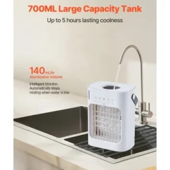 Bärbar Luftkonditionering 4-i-1, Evaporativ luftkylare, 700ml vattentank