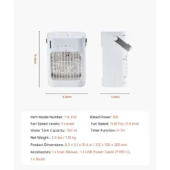 Bärbar Luftkonditionering 4-i-1, Evaporativ luftkylare, 700ml vattentank