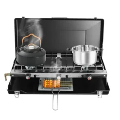 Bärbar spis, 3-brännare design, lätt och hopfällbar,svart