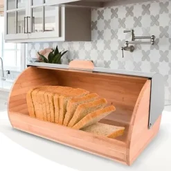 Brödlåda - Maestro - MR-1673S - Skjutlock - Rostfritt stål - Trä