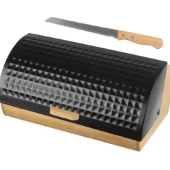 Brödlåda av trä med metalllock + kniv BRUNBESTE BB-2773