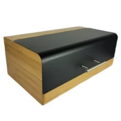 Brödlåda i bambu med svart stållock, modern design, 36x20x13,5 cm | Begryf