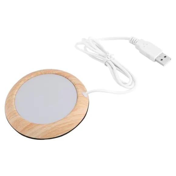 Bright Wood Grain USB Cup Warmer: Håll din dryck varm