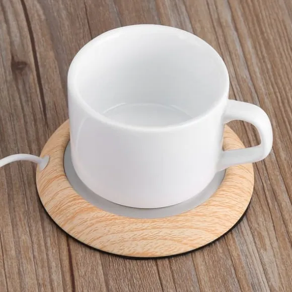 Bright Wood Grain USB Cup Warmer: Håll din dryck varm