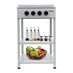 4-brännare Gaskök, Rostfritt Stål, Bärbar Design, Vindskydd,VIT