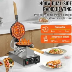 Bubbelvåffelmaskin 1400W, Non-Stick, Äggpannkaka Bakmaskin, Optimal Värmeöverföring, Hög Prestanda, Perfekta Våfflor Varje Gång