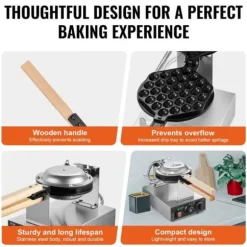 Bubbelvåffelmaskin 1400W, Non-Stick, Äggpannkaka Bakmaskin, Optimal Värmeöverföring, Hög Prestanda, Perfekta Våfflor Varje Gång