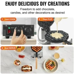 Bubbelvåffelmaskin 1400W, Non-Stick, Äggpannkaka Bakmaskin, Optimal Värmeöverföring, Hög Prestanda, Perfekta Våfflor Varje Gång