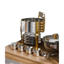 Buffetset för värmeskålar, rostfritt stål, vikbar ställning,4 pack guld