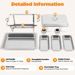 Buffévarmhållare, chafing dish med 3 fack, kapacitet över 5 L, 410 rostfritt stål, portabel för fest