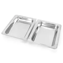 Buffévärmare - Chafing Dish med ram - 7,5 l kapacitet - Rostfritt stål - Matbehållare 27×34×6,8 cm - 55,7×34×38,3 cm - Bränslebrännare - Silver