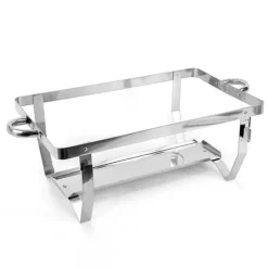 Buffévärmare - Chafing Dish med ram - 7,5 l kapacitet - Rostfritt stål - Matbehållare 27×34×6,8 cm - 55,7×34×38,3 cm - Bränslebrännare - Silver