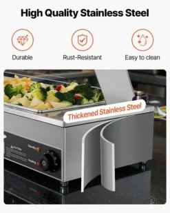 Buffévärmare - Elektrisk bain-marie/vattenbad - Effekt 1500 W - Rostfritt stål - Glaslock - Tre 1/2 GN kantiner - Bänkmodell - Kommersiell