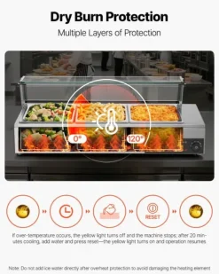 Buffévärmare - Elektrisk bain-marie/vattenbad - Effekt 1500 W - Rostfritt stål - Glaslock - Tre 1/2 GN kantiner - Bänkmodell - Kommersiell