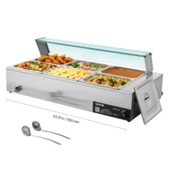 Buffévärmare - Elektrisk bain-marie matvärmare - 1500 W - Rostfritt stål - Glaslock - 6 x GN 1/2-kantiner - Inkl. soppslev och perforerad slev