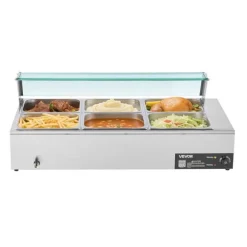 Buffévärmare - Elektrisk bain-marie matvärmare - 1500 W - Rostfritt stål - Glaslock - 6 x GN 1/2-kantiner - Inkl. soppslev och perforerad slev