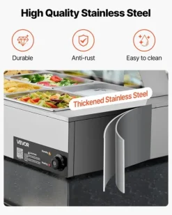 Buffévärmare - Elektrisk bain-marie matvärmare - 1500 W - Rostfritt stål - Glaslock - 6 x GN 1/2-kantiner - Inkl. soppslev och perforerad slev