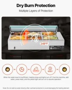 Buffévärmare - Elektrisk bain-marie matvärmare - 1500 W - Rostfritt stål - Glaslock - 6 x GN 1/2-kantiner - Inkl. soppslev och perforerad slev