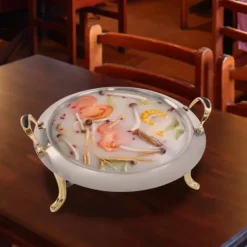 Buffévärmare - Rund chafing dish - 3 L - Rostfritt stål med glaslock - Bärhandtag - Justerbar låga - Ø 28 cm insats, Ø 38 cm, H 23 cm - Ljusgrå