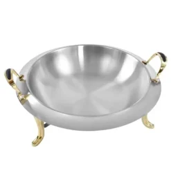 Buffévärmare - Rund chafing dish - 3 L - Rostfritt stål med glaslock - Bärhandtag - Justerbar låga - Ø 28 cm insats, Ø 38 cm, H 23 cm - Ljusgrå