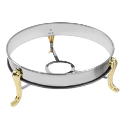 Buffévärmare - Rund chafing dish - 3 L - Rostfritt stål med glaslock - Bärhandtag - Justerbar låga - Ø 28 cm insats, Ø 38 cm, H 23 cm - Ljusgrå