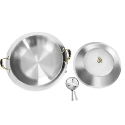 Buffévärmare - Rund chafing dish - 3 L - Rostfritt stål med glaslock - Bärhandtag - Justerbar låga - Ø 28 cm insats, Ø 38 cm, H 23 cm - Ljusgrå