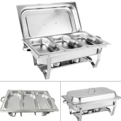 Buffévärmare Chafing Dish - Rektangulär Matvärmare - 3 Fack 3×3 L (9 L) - Rostfritt Stål - För Catering & Buffé