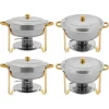 Buffévärmare Chafing Dish Set - Rund Chafer 4,5 L - Set om 4 - Rostfritt Stål - Ø41×25 cm - Med Brännarhållare - Guld