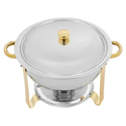 Buffévärmare Chafing Dish Set - Rund Chafer 4,5 L - Set om 4 - Rostfritt Stål - Ø41×25 cm - Med Brännarhållare - Guld