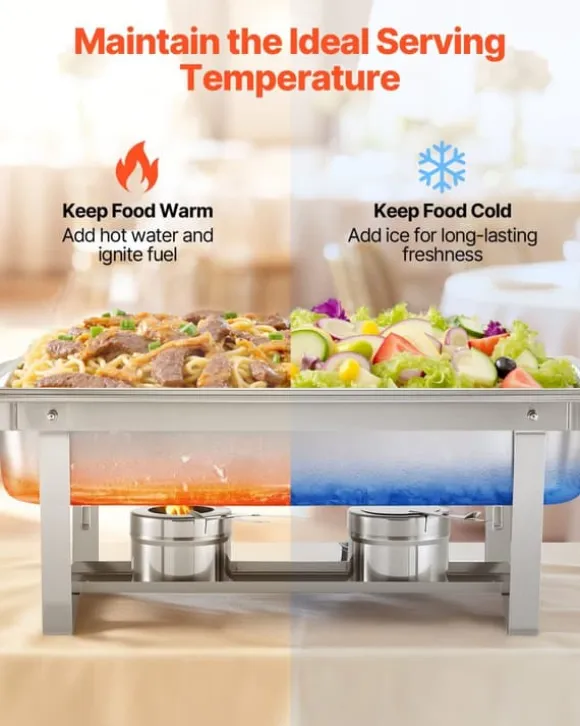 Buffévärmare Varmhållningsfat - Rektangulär 4-pack 9,91 L - Rostfritt Stål - Lock & Bränslehållare - 2 Mattänger - För Buffé, Fest, Bröllop - Silver | CDON
