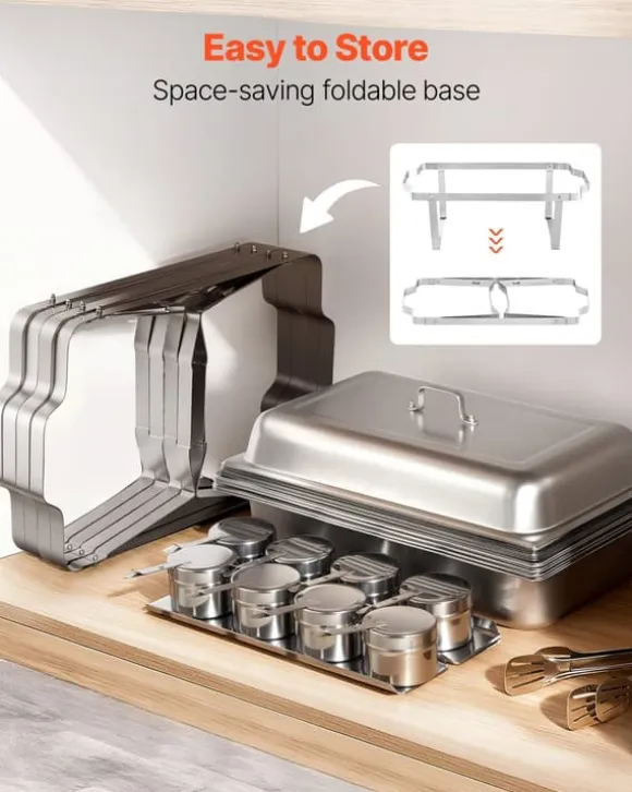 Buffévärmare Varmhållningsfat - Rektangulär 4-pack 9,91 L - Rostfritt Stål - Lock & Bränslehållare - 2 Mattänger - För Buffé, Fest, Bröllop - Silver | CDON