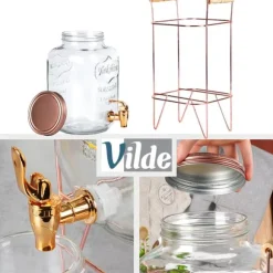 Burk Beverages Stor dispenserburk i glas med kran och stativ 4,2L