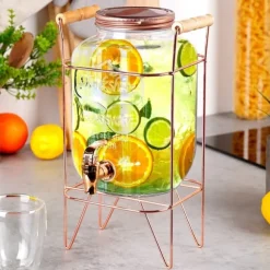 Burk Beverages Stor dispenserburk i glas med kran och stativ 4,2L