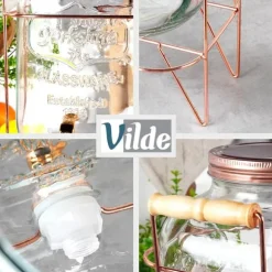 Burk Beverages Stor dispenserburk i glas med kran och stativ 4,2L