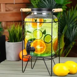 Burk för drycker med kran och stativ, svart, kran för dryck, vatten, lemonad, 4,2L, VILDE 139600