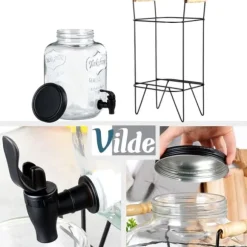 Burk för drycker med kran och stativ, svart, kran för dryck, vatten, lemonad, 4,2L, VILDE 139600