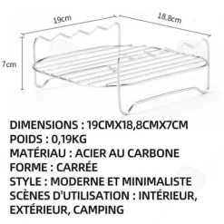 C Grill 19cmx18,8cm Air Fryer Bred Enkel Grillgrill för kött för grill Utomhuscamping Hög motståndskraftig