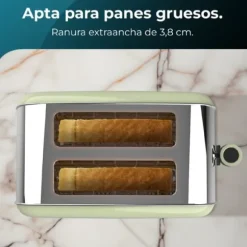 Cecotec Steel toaster with double short slot, 850 W power, and warming rack.