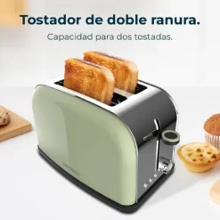 Cecotec Steel toaster with double short slot, 850 W power, and warming rack.