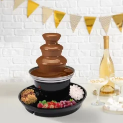 Chokladfontän, 3-nivå i rostfritt stål, 1 lb kapacitet, kontinuerligt flöde, lätt att rengöra, idealisk för fester