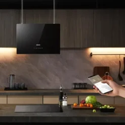 CIARRA A+++ Island Recycling Hood 48cm 700M3/H Wi-Fi & Touch Silent Booster LED-skärm 2st Active Filter Black