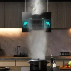 CIARRA A+++ Island Recycling Hood 48cm 700M3/H Wi-Fi & Touch Silent Booster LED-skärm 2st Active Filter Black