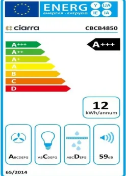 CIARRA A+++ Island Recycling Hood 48cm 700M3/H Wi-Fi & Touch Silent Booster LED-skärm 2st Active Filter Black